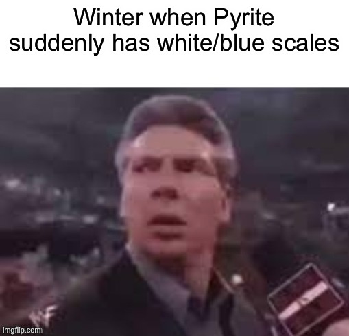 Pyrite | Winter when Pyrite suddenly has white/blue scales | image tagged in x when x walks in | made w/ Imgflip meme maker