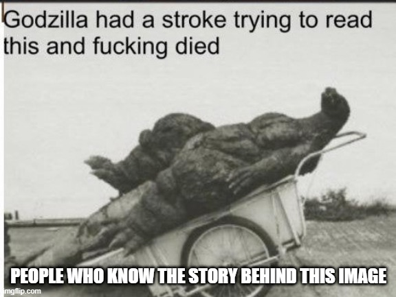 Godzilla | PEOPLE WHO KNOW THE STORY BEHIND THIS IMAGE | image tagged in godzilla | made w/ Imgflip meme maker