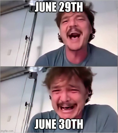 if u know, u know | JUNE 29TH; JUNE 30TH | image tagged in pedro pascal,death,minecraft,sad | made w/ Imgflip meme maker