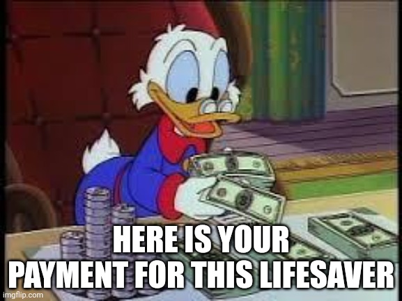 counting money | HERE IS YOUR PAYMENT FOR THIS LIFESAVER | image tagged in counting money | made w/ Imgflip meme maker