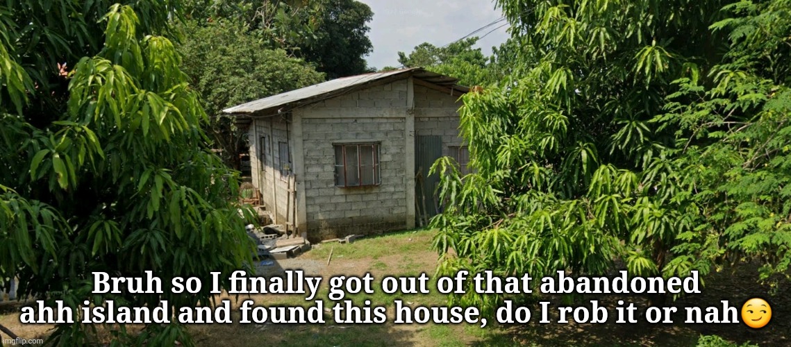Bruh so I finally got out of that abandoned ahh island and found this house, do I rob it or nah😏 | made w/ Imgflip meme maker