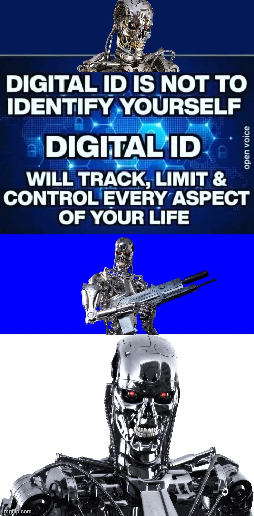 Digital ID is doom | image tagged in blue square,terminator head transparency | made w/ Imgflip meme maker