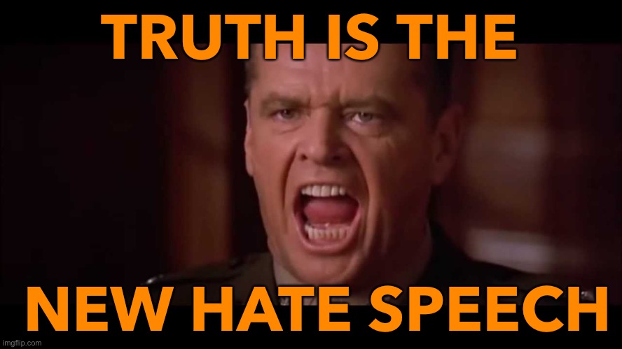 TRUTH IS THE NEW HATE SPEECH | TRUTH IS THE; NEW HATE SPEECH | image tagged in you cant handle the truth | made w/ Imgflip meme maker