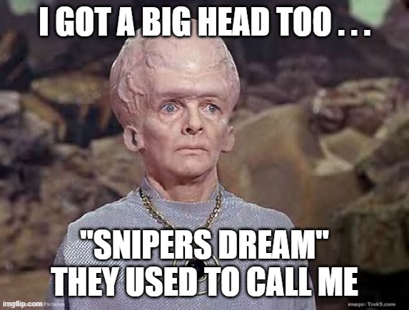 Big brain | I GOT A BIG HEAD TOO . . . "SNIPERS DREAM" THEY USED TO CALL ME | image tagged in big brain | made w/ Imgflip meme maker