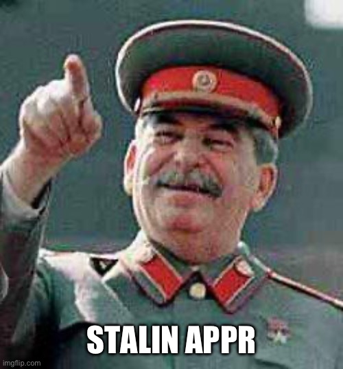 Stalin says | STALIN APPROVES | image tagged in stalin says | made w/ Imgflip meme maker