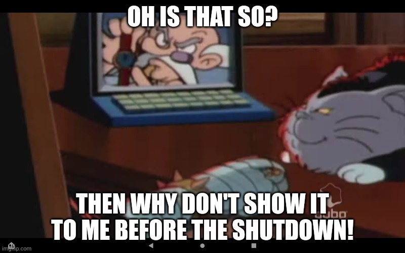 The real point | OH IS THAT SO? THEN WHY DON'T SHOW IT TO ME BEFORE THE SHUTDOWN! | image tagged in fun | made w/ Imgflip meme maker