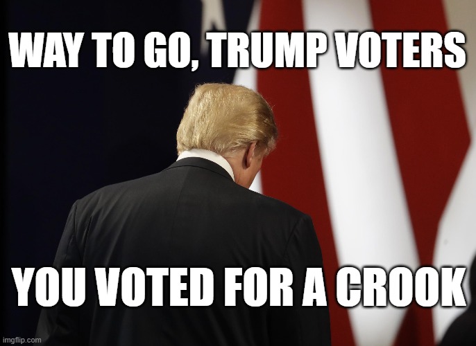 WAY TO GO, TRUMP VOTERS; YOU VOTED FOR A CROOK | made w/ Imgflip meme maker