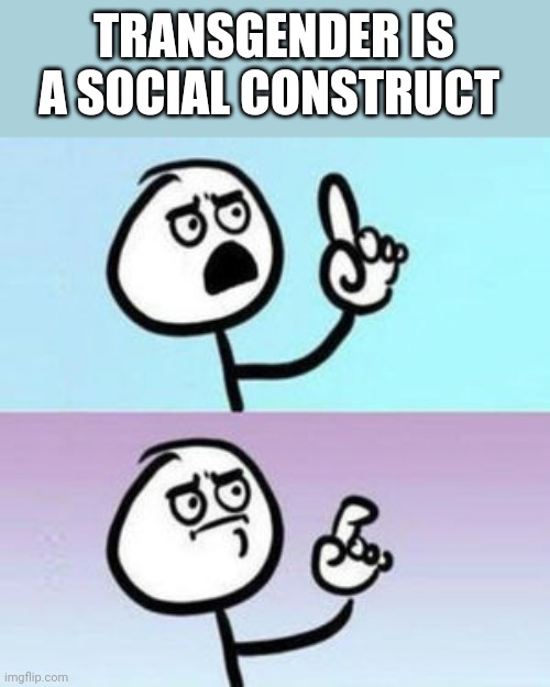 Transgender is made up | TRANSGENDER IS A SOCIAL CONSTRUCT | image tagged in wait nevermind | made w/ Imgflip meme maker
