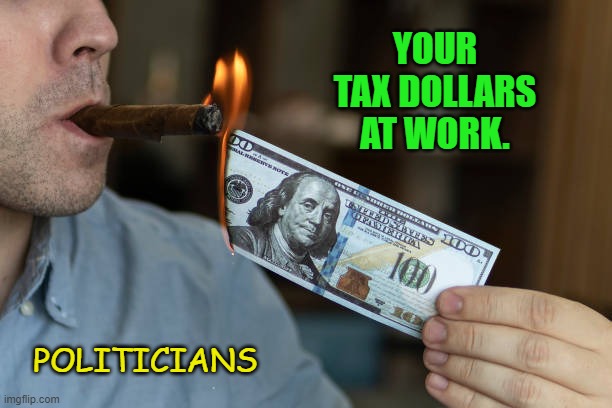 Your "Fair Share" | YOUR
TAX DOLLARS
AT WORK. POLITICIANS | image tagged in money to burn,taxes,fair share,politicians | made w/ Imgflip meme maker