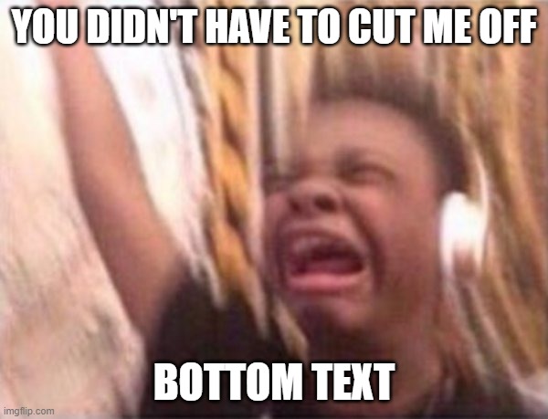 ok | YOU DIDN'T HAVE TO CUT ME OFF; BOTTOM TEXT | image tagged in screaming kid witch headphones | made w/ Imgflip meme maker
