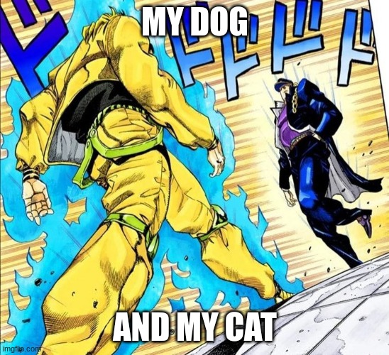 anime standoff | MY DOG; AND MY CAT | image tagged in anime standoff | made w/ Imgflip meme maker