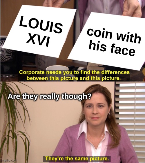 louis XVI | LOUIS XVI; coin with his face; Are they really though? | image tagged in memes,they're the same picture | made w/ Imgflip meme maker