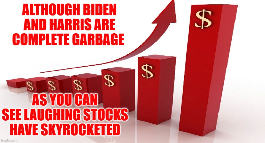 Profit | ALTHOUGH BIDEN AND HARRIS ARE COMPLETE GARBAGE; AS YOU CAN SEE LAUGHING STOCKS HAVE SKYROCKETED | image tagged in profit | made w/ Imgflip meme maker