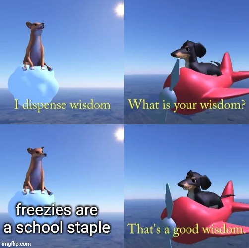 Wisdom dog | freezies are a school staple | image tagged in wisdom dog | made w/ Imgflip meme maker