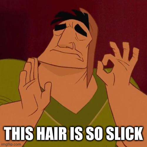 When X just right | THIS HAIR IS SO SLICK | image tagged in when x just right | made w/ Imgflip meme maker