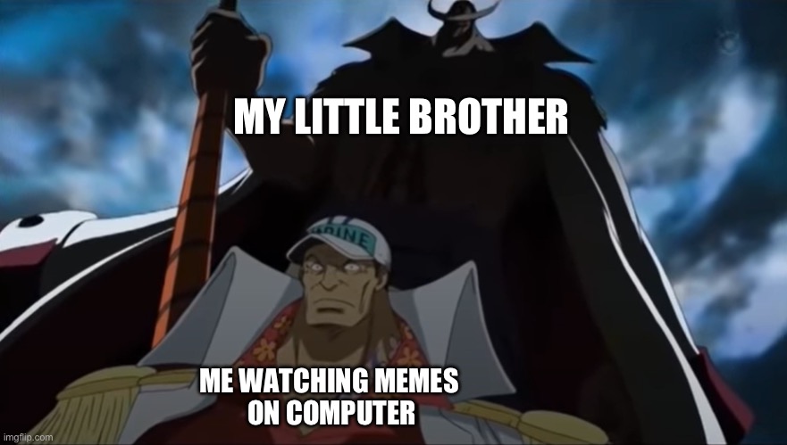 one piece whitebeard | MY LITTLE BROTHER; ME WATCHING MEMES 
ON COMPUTER | image tagged in one piece whitebeard | made w/ Imgflip meme maker