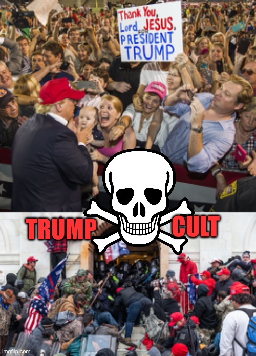 CULT; TRUMP | image tagged in trump cult,trump cult insurrection riot | made w/ Imgflip meme maker