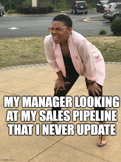 Black woman squinting | MY MANAGER LOOKING AT MY SALES PIPELINE THAT I NEVER UPDATE | image tagged in black woman squinting | made w/ Imgflip meme maker