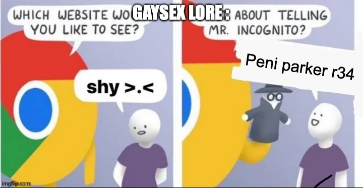 Mr incognito | GAYSEX LORE :; Peni parker r34 | image tagged in mr incognito | made w/ Imgflip meme maker