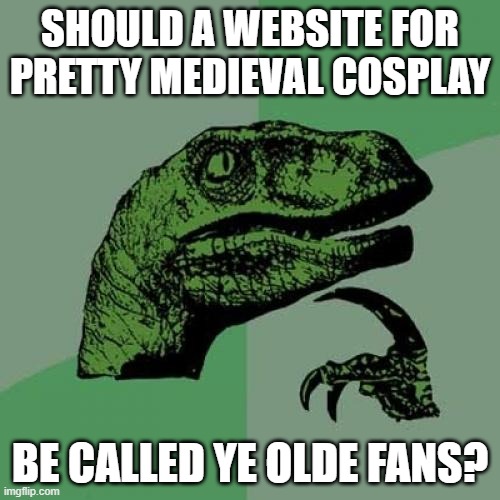 Makes sense... | SHOULD A WEBSITE FOR PRETTY MEDIEVAL COSPLAY; BE CALLED YE OLDE FANS? | image tagged in memes,philosoraptor | made w/ Imgflip meme maker