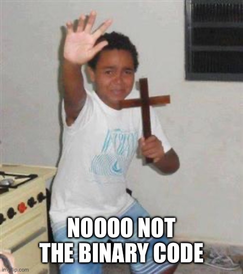 Scared Kid | NOOOO NOT THE BINARY CODE | image tagged in scared kid | made w/ Imgflip meme maker