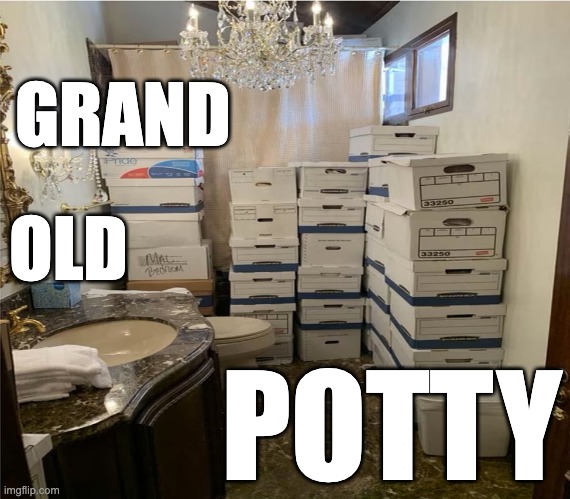 GRAND OLD POTTY | GRAND; OLD; POTTY | image tagged in gop,grand old party,indictment,bathroom,documents | made w/ Imgflip meme maker