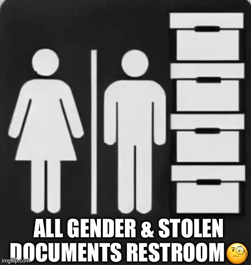 All Gender & Stolen Documents Restroom | ALL GENDER & STOLEN DOCUMENTS RESTROOM🧐 | image tagged in all gender restroom,donald trump,classified documents,sarcastic,lock him up,thief | made w/ Imgflip meme maker