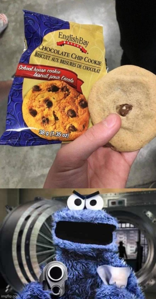 Bruh, not even enough chocolate chips on that cookie (Still would eat it tho) | image tagged in cookie monster,cookie,you had one job,memes,chocolate chip cookie,cookies | made w/ Imgflip meme maker