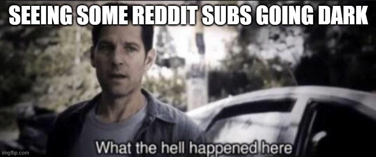 Reddit right now | SEEING SOME REDDIT SUBS GOING DARK | image tagged in what the hell happened here,reddit,reddit subs,reddit protest | made w/ Imgflip meme maker