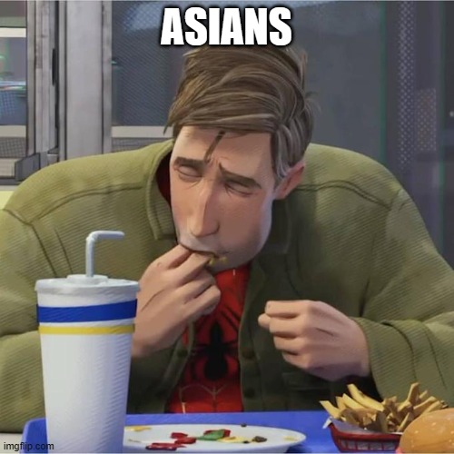 spiderman lick fingers | ASIANS | image tagged in spiderman lick fingers | made w/ Imgflip meme maker