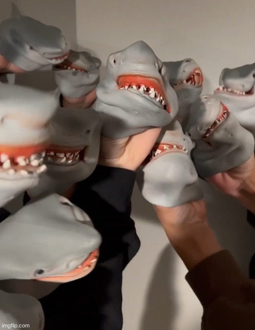 Shark Puppet Army | image tagged in shark puppet army | made w/ Imgflip meme maker