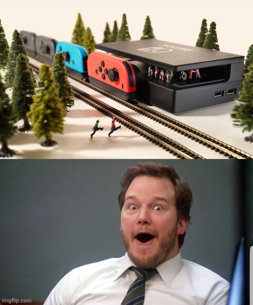 Nintendo Switch train | image tagged in wow face,nintendo switch,nintendo,train,memes,tracks | made w/ Imgflip meme maker