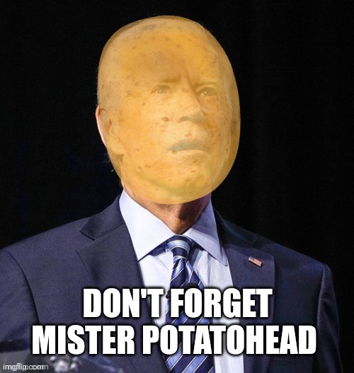 Joe Biden transforming into potato 75% | DON'T FORGET MISTER POTATOHEAD | image tagged in joe biden transforming into potato 75 | made w/ Imgflip meme maker