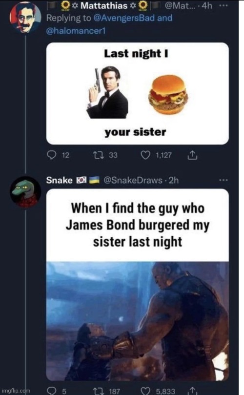 James bond burger | image tagged in shitpost,oh wow are you actually reading these tags,james bond burger | made w/ Imgflip meme maker