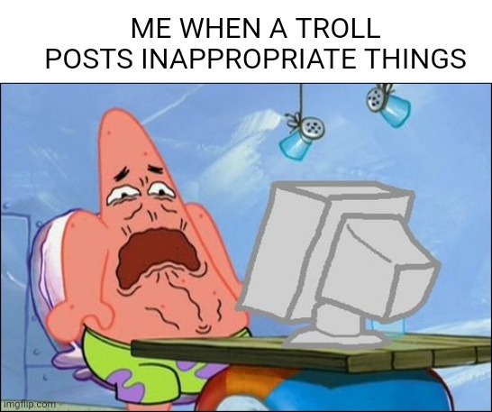 Relatable Internet Meme | ME WHEN A TROLL POSTS INAPPROPRIATE THINGS | image tagged in patrick star cringing | made w/ Imgflip meme maker