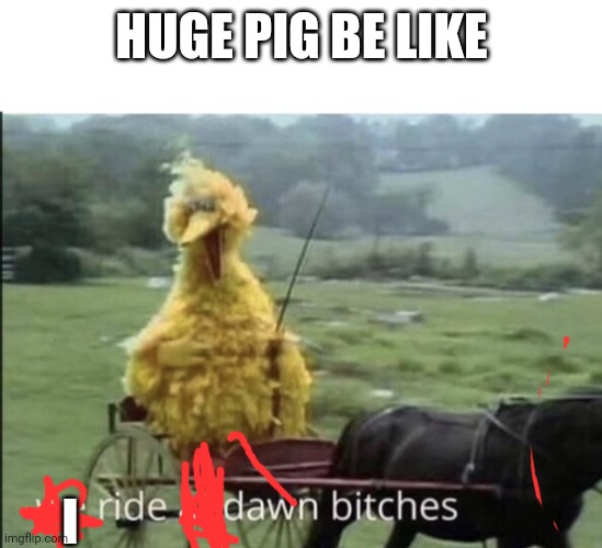 We ride at dawn bitches | HUGE PIG BE LIKE; I | image tagged in we ride at dawn bitches | made w/ Imgflip meme maker