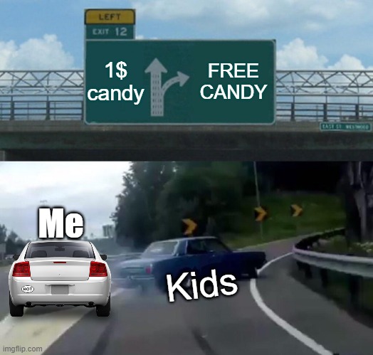 Vans | 1$ candy; FREE CANDY; Me; Kids | image tagged in memes,left exit 12 off ramp,free candy van | made w/ Imgflip meme maker