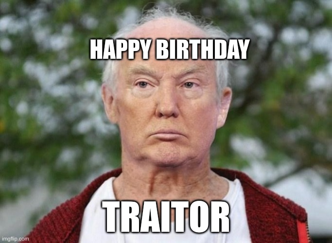 Happy Birthday Trump | HAPPY BIRTHDAY; TRAITOR | image tagged in trump is a traitor,happy birthday,loser,traitor,lock him up | made w/ Imgflip meme maker