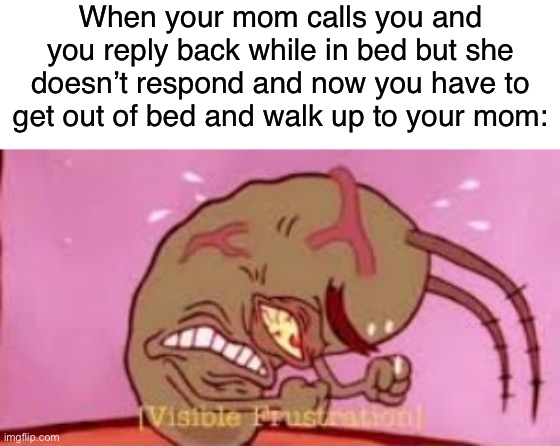Absolutely hate it when I have to do this | When your mom calls you and you reply back while in bed but she doesn’t respond and now you have to get out of bed and walk up to your mom: | image tagged in visible frustration,memes,funny,relatable memes,relatable,why does this exist | made w/ Imgflip meme maker