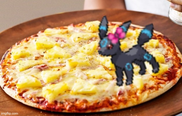 Voidoltc have a pineapple unyummy piza | image tagged in void_the_umbreon eating disgusting pizza | made w/ Imgflip meme maker