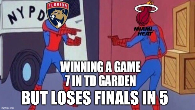FloriD’OH | BUT LOSES FINALS IN 5 | image tagged in funny memes,spiderman pointing at spiderman,meanwhile in florida,sports | made w/ Imgflip meme maker
