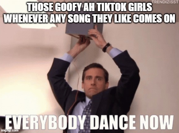 true | THOSE GOOFY AH TIKTOK GIRLS WHENEVER ANY SONG THEY LIKE COMES ON | image tagged in funny | made w/ Imgflip meme maker