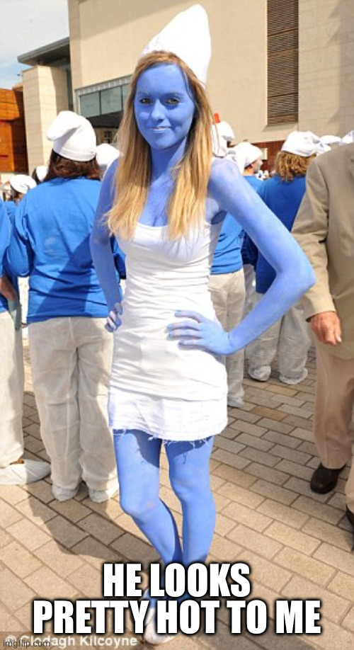 Smurfette | HE LOOKS PRETTY HOT TO ME | image tagged in smurfette | made w/ Imgflip meme maker