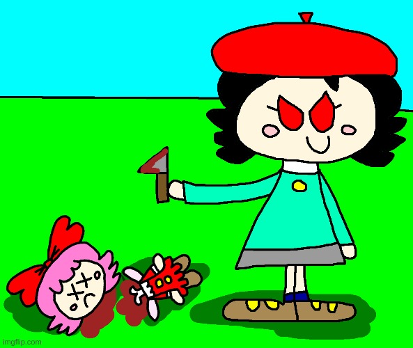 Adeleine just slaughtered Ribbon right now | image tagged in kirby,gore,blood,funny,cute,fanart | made w/ Imgflip meme maker