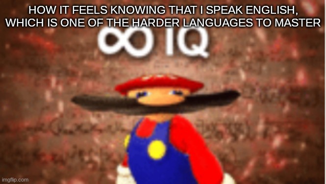 Infinite IQ | HOW IT FEELS KNOWING THAT I SPEAK ENGLISH, WHICH IS ONE OF THE HARDER LANGUAGES TO MASTER | image tagged in infinite iq,smort,op | made w/ Imgflip meme maker