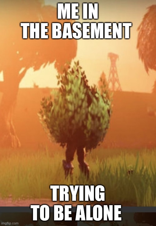 Fortnite bush | ME IN THE BASEMENT; TRYING TO BE ALONE | image tagged in fortnite bush | made w/ Imgflip meme maker