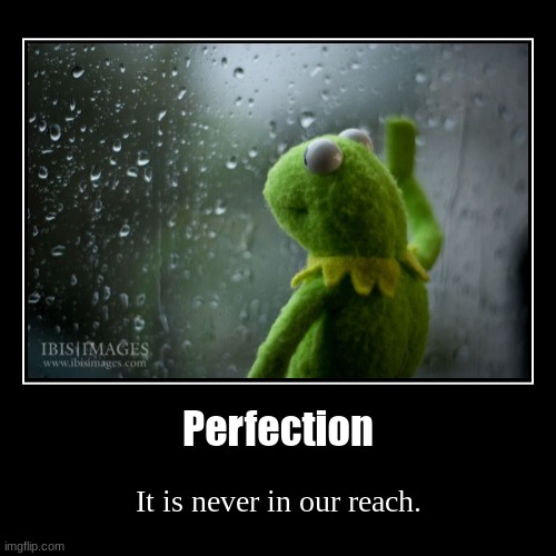 there is no point :( | Perfection | It is never in our reach. | image tagged in kermit,sad but true | made w/ Imgflip demotivational maker