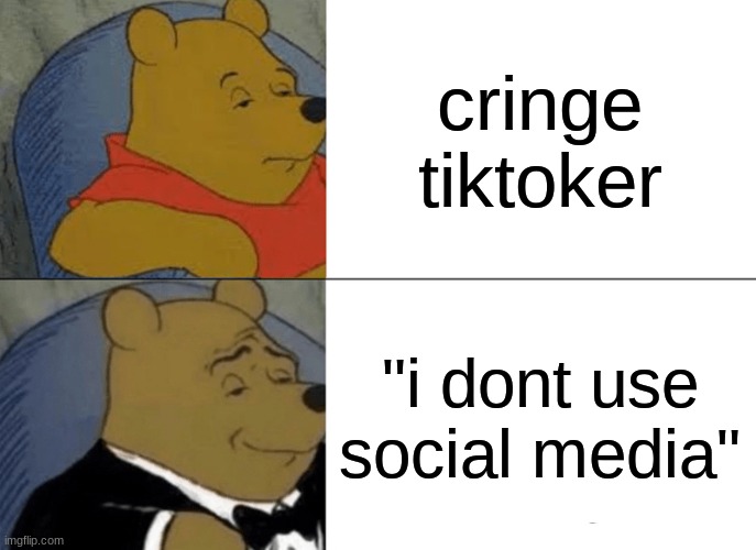 Tuxedo Winnie The Pooh | cringe tiktoker; "i dont use social media" | image tagged in memes,tuxedo winnie the pooh,social media,sigma | made w/ Imgflip meme maker