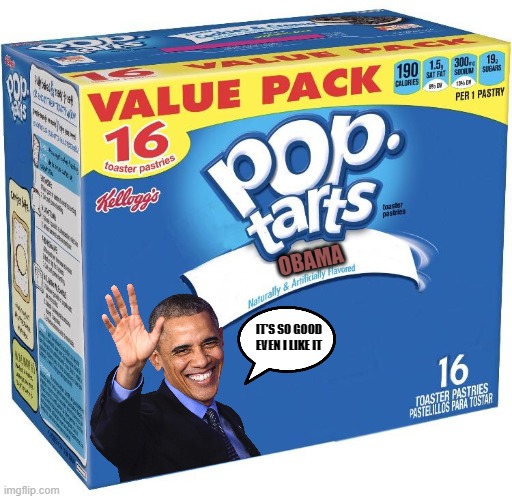 I LOVE THIS FLAVOUR | OBAMA; IT'S SO GOOD EVEN I LIKE IT | image tagged in pop tarts,obama | made w/ Imgflip meme maker