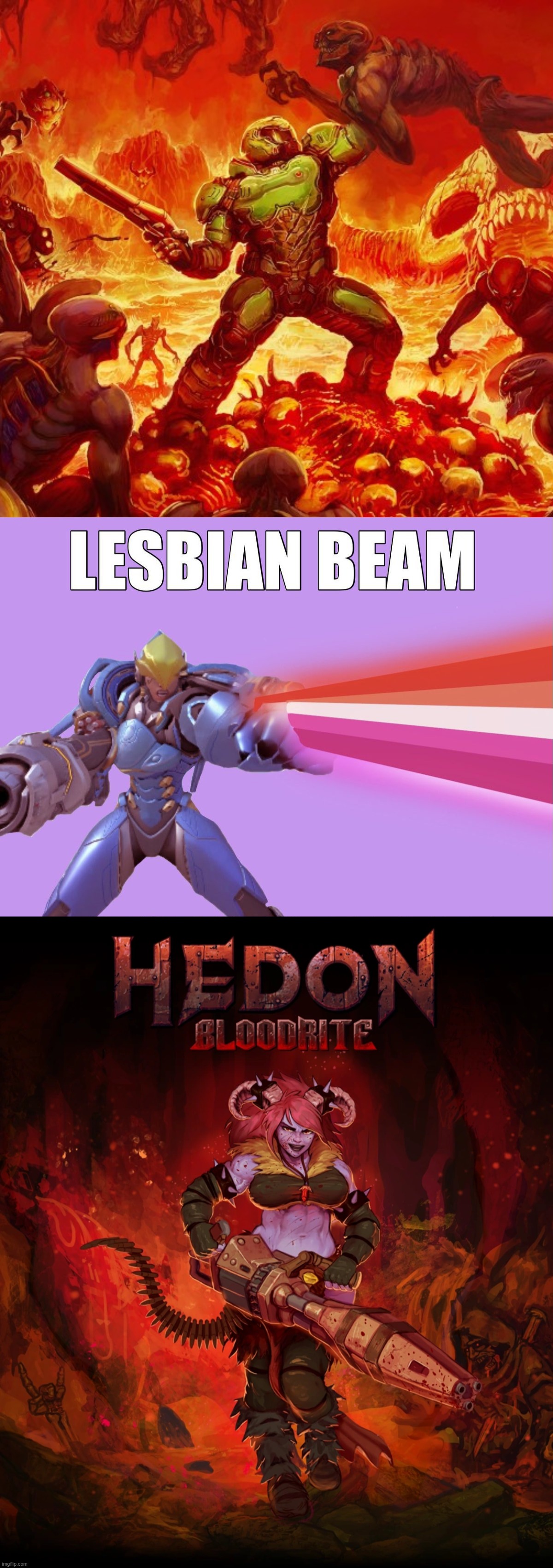 image tagged in doom,lesbian beam,hedon bloodrite | made w/ Imgflip meme maker